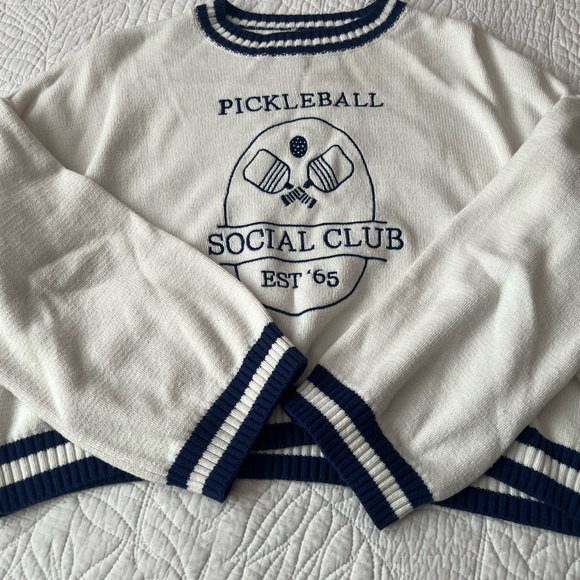 Sincerely Jules White and Blue Crew Neck Sweater - Picture 2 of 2